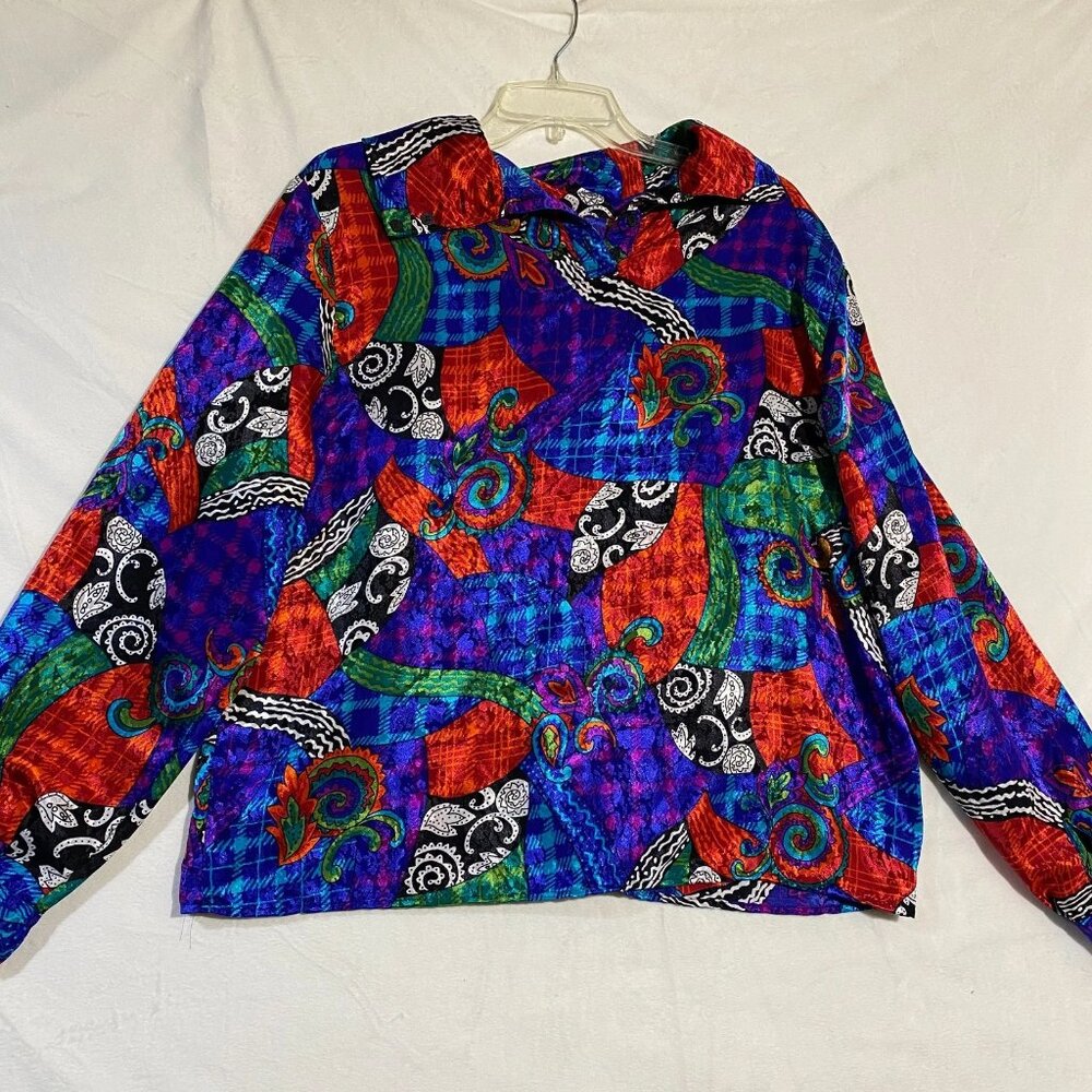 Vintage Laura & Jayne Collection Womens 16 Multicolor Abstract Retro Blouse Top
